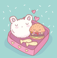 rice hamburger fishes menu restaurant food cute