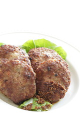 homemade burger pattern with black pepper sauce