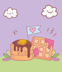 waffle and pancakes with butter menu restaurant food cute