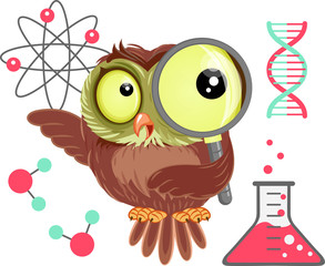 Owl Cartoon Science Chemistry Biology Physics
