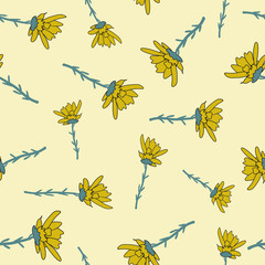 Abstract floral pattern with a yellow  background.floral vector seamless repeat pattern perfect for fabric and textiles, wall paper, greeting cards, home decor products,prints, packaging and branding