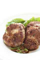 homemade burger pattern with black pepper sauce