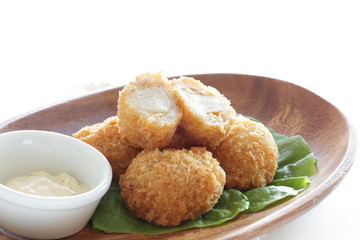 Japanese food, scallop and bread crumbs deep friend on white background