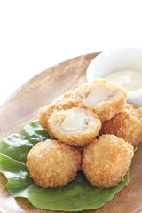 Japanese food, scallop and bread crumbs deep friend on white background