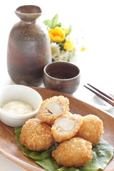 Japanese food, scallop and bread crumbs deep friend on white background