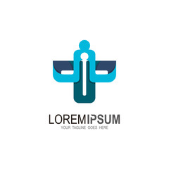Medical logo with plus design template, Plus logo and people icon