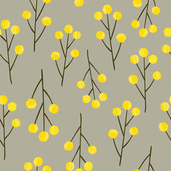 Seamless pattern with mimosa flowers. Vector yellow floral background.	