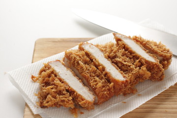 Japanese food, pork cutlet Tonkatsu on board