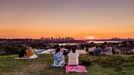 Sydney, NSW / Australia - April 28 2019: A group of community people enjoying the view of sydney on...
