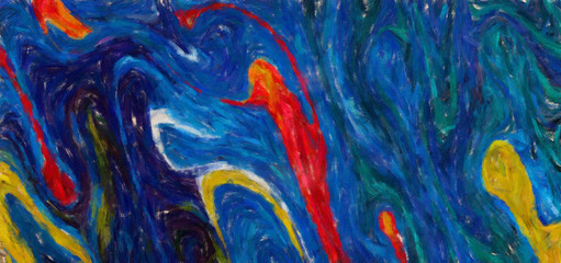 Contemporary abstraction wall art print, modern beautiful pattern background, fashion fantasy style oil painting artwork, volume brush strokes on canvas, colorful artistic print or poster