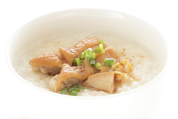 Soy sauce chicken on Chinese congee 