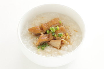 Soy sauce chicken on Chinese congee 