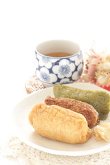 Japanese food, assorted inari-zushi rice and tofu skin on dish,