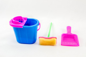toy items for cleaning on a white background