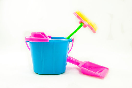 toy items for cleaning on a white background