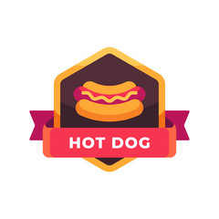 Hot dog with mustard. Fast food label