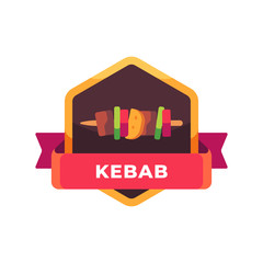 Shish kebab on a wooden stick. Fast food label