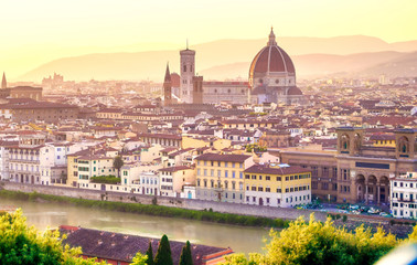 Fototapeta na wymiar An aerial view of Florence, Italy and Florence Cathedral.