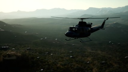 Slow Motion United States military helicopter in Vietnam
