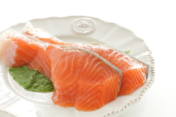 Freshness salmon fish fillet on lettuce for prepared ingredient