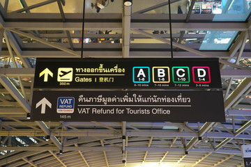 Bangkok,Thailand-January 25, 2020: Information sign at Suvarnabhumi Airport or New Bangkok International Airport 