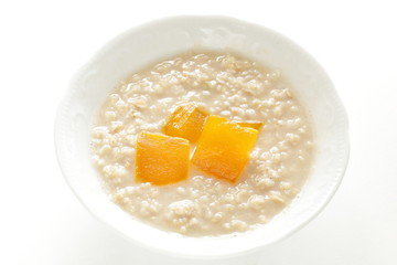 Healthy breakfast, dried mango and oat celery grain in bowl