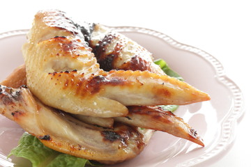 Chinese food,  barbecue and honey chicken on lettuce