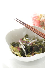 Japanese healthy food, wakame and seaweed algae salad