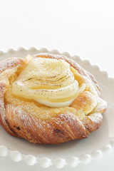 Marinated pear and custard pastry for gourmet dessert