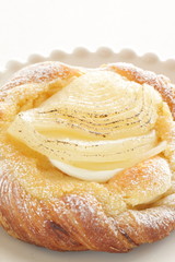 Marinated pear and custard pastry for gourmet dessert