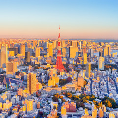 Unique Destinations Concepts. Scenic Panorama of Tokyo Skyline at Blue Hour in Japan with Tokyo Tower in The Foreground.