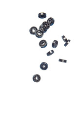 Large Amount of Ball Bearings Shaped and Formed In Free Fall Bulk. Isolated Over White Background.