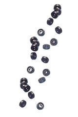Large Amount of Ball Bearings Shaped and Formed In Free Fall Bulk. Isolated Over White Background.