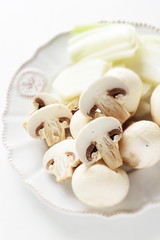 Chopped mushroom and onion for cooking image