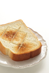 Breakfast, thick, food, toast, toasted, burned, dish,  Homemade, comfort food,  white background, copy space, indoor, nobody, 