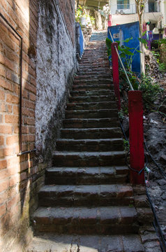 Ascending stone staircase in a Puerto Vallarta back alley