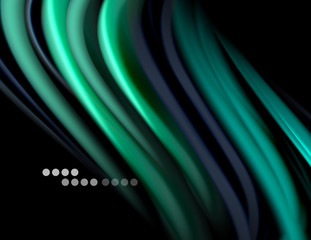 Silk smooth lines on black, liquid fluid color waves. Vector Illustration