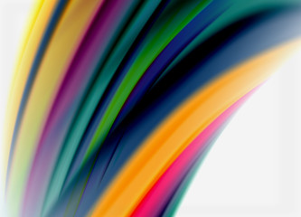 Wave lines abstract background, smooth silk design with rainbow style colors. Liquid fluid color waves. Vector Illustration