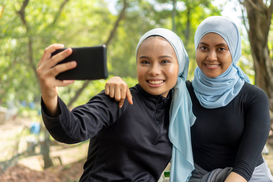 Two Malay Muslim Lady Wearing Hijab Outdoor