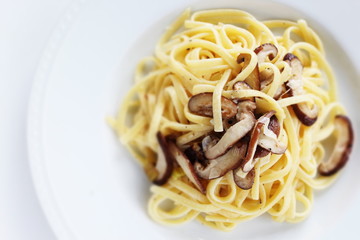 Homemade Italian food. shiitake mushroom and pasta
