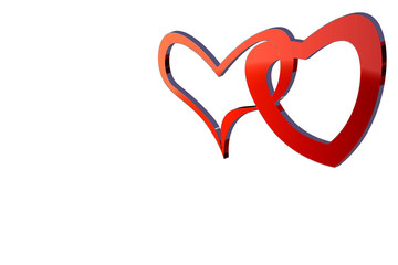 Two red intertwined hearts, on a white background. Wallpaper. Background. Romance. Love.