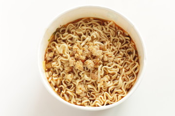 Asian food, instant noodle with seasoning in plastic container
