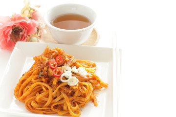  Chinese food, spicy and mince pork mixed noodles