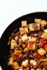 Chinese food, spicy mince pork tofu Mapo tofu 