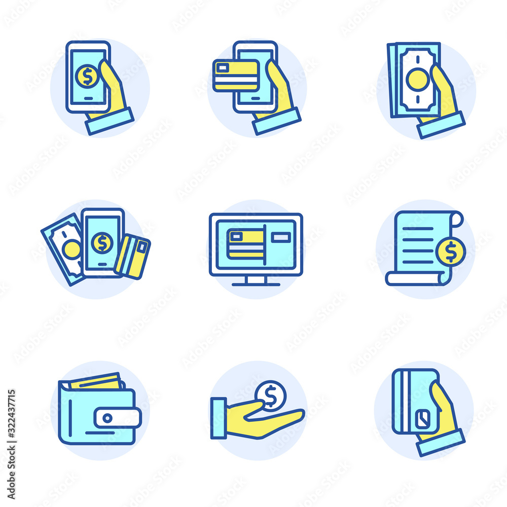Canvas Prints set of money and payment related icons in linear color style isolated on white background