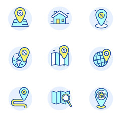 Set of location icons in linear color style isolated on white background 