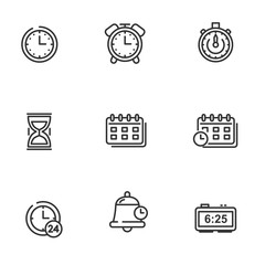 Plakat Set of time and date icons in black thin line design isolated on white background 