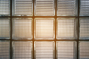 glass block wall detail texture background art in a building..