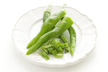 Japanese green pepper on plate for cooking image