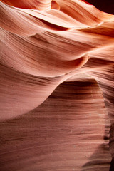 Bands of colored rock on the walls of Antelope Canyon in Arizona, USA.